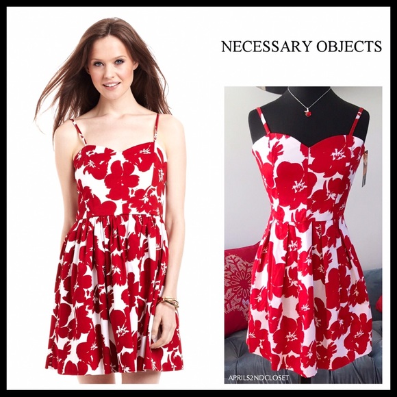 A-LINE SWEETHEART NECK RED FLORAL PRINT DRESS A3C - Picture 8 of 8